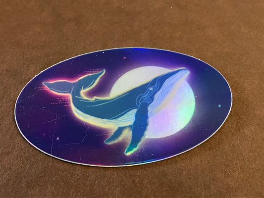 Moon Whale – 3" Holographic Vinyl Sticker