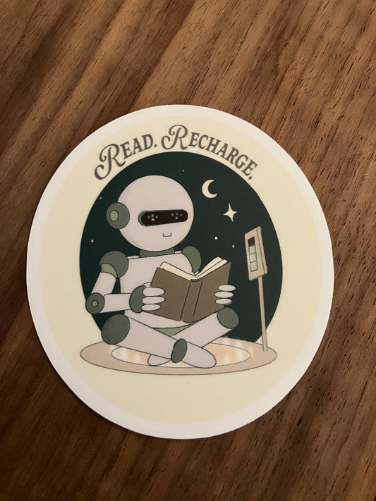 Read. Recharge. -Cozy Robot Sticker