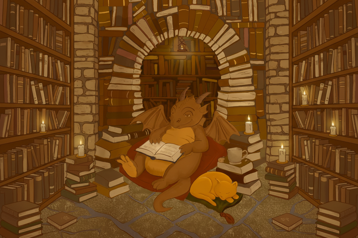 Cozy Fantasy Library Hero - Cropped